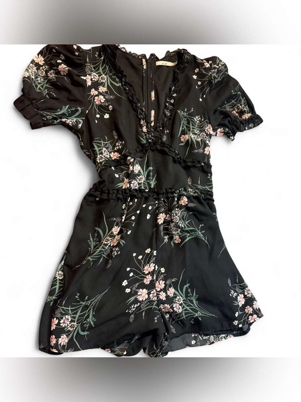 Black Floral Ruffle Romper !